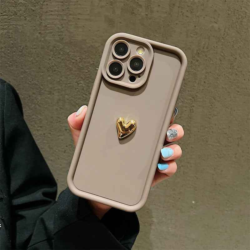 3D Gold Heart Soft Silicone Case