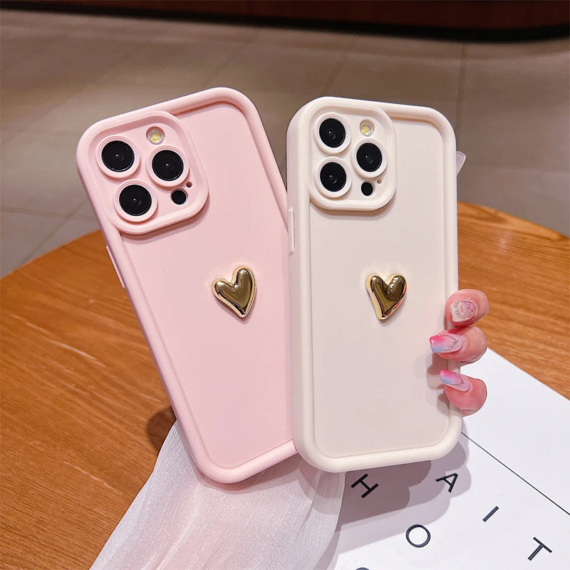 3D Gold Heart Soft Silicone Case