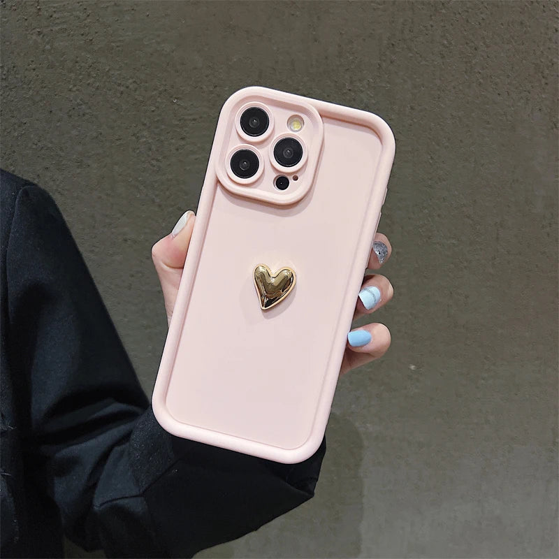 3D Gold Heart Soft Silicone Case