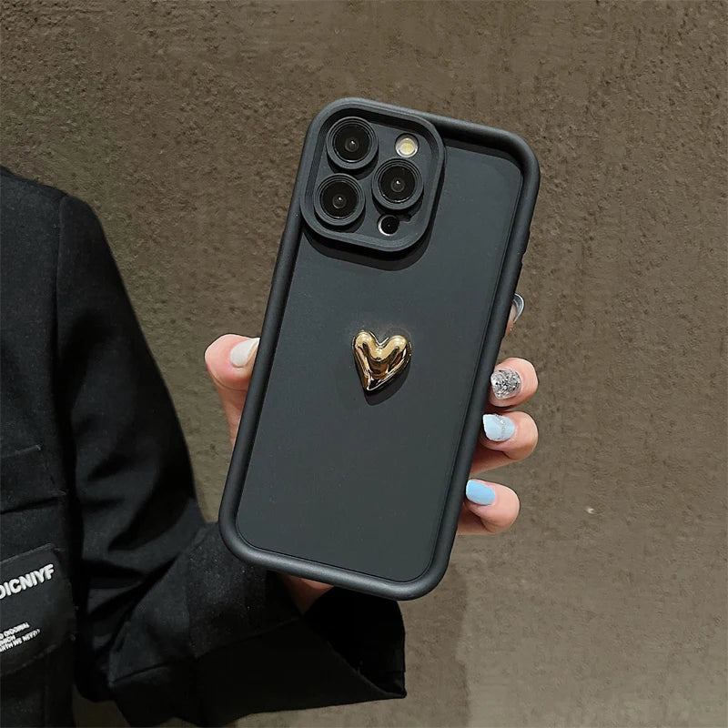 3D Gold Heart Soft Silicone Case