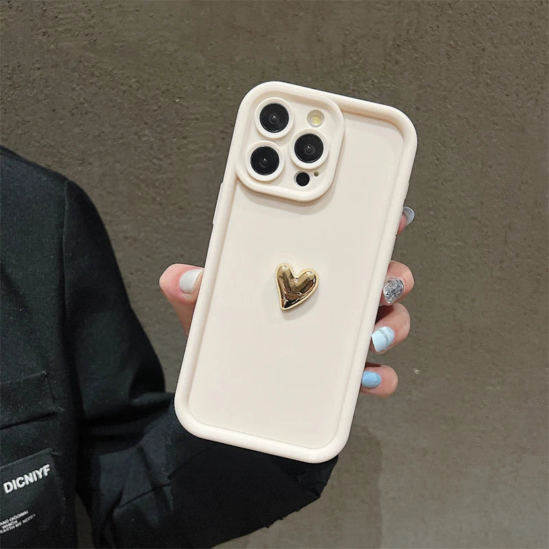 3D Gold Heart Soft Silicone Case