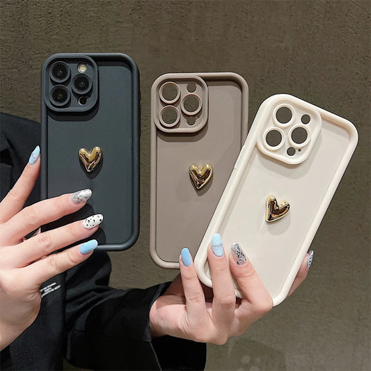 3D Gold Heart Soft Silicone Case