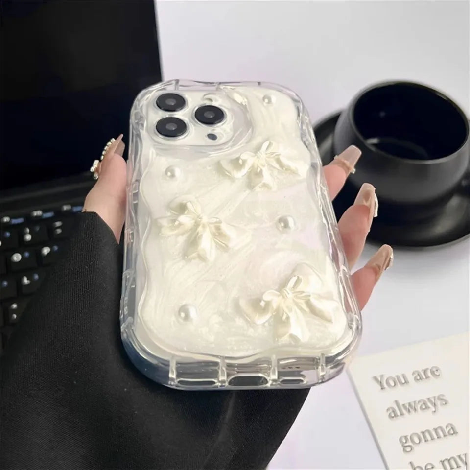 3D Cute Korean Pearl Bow Case