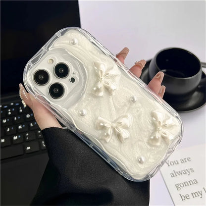 3D Cute Korean Pearl Bow Case